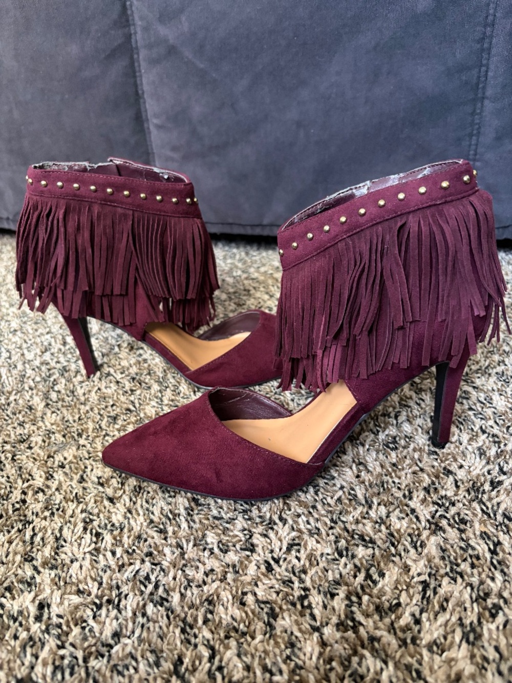 NEW Nine West Fringed Pump Heels - Burgundy